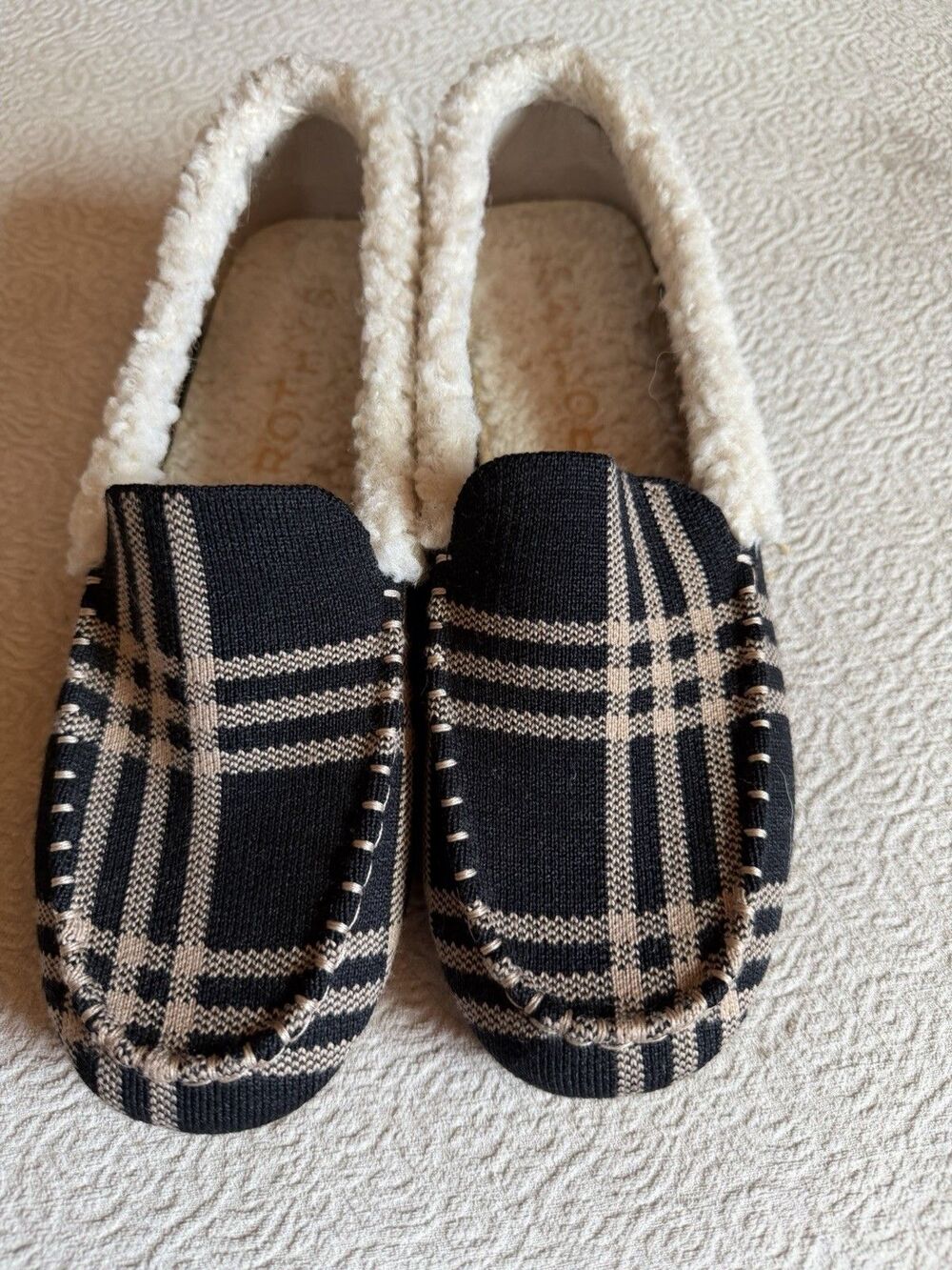 Rothy’s The Slipper in Black & Camel Plaid Slipper Slip-On Size W9